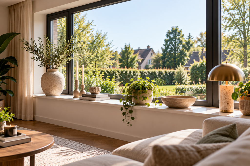 Vensterbank decoratie voor een groot raam